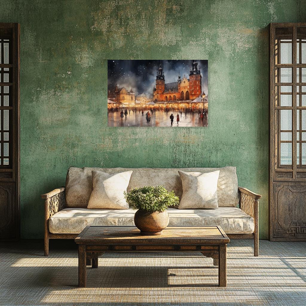 Winter Cityscape Inspired by Claude Monet Canvas Print Wall Art in Warm Hues Perfect for Cozy Home Decor
