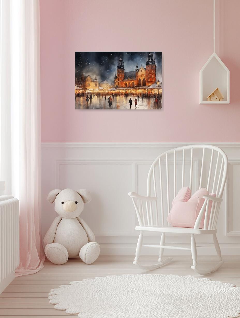 Winter Cityscape Inspired by Claude Monet Canvas Print Wall Art in Warm Hues Perfect for Cozy Home Decor