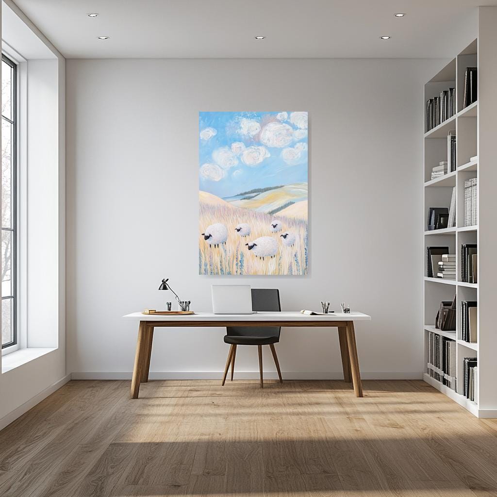 Whimsical Sheep Canvas Print Inspired by Impressionist Art for Cozy Home Decor and Farmhouse Wall Art