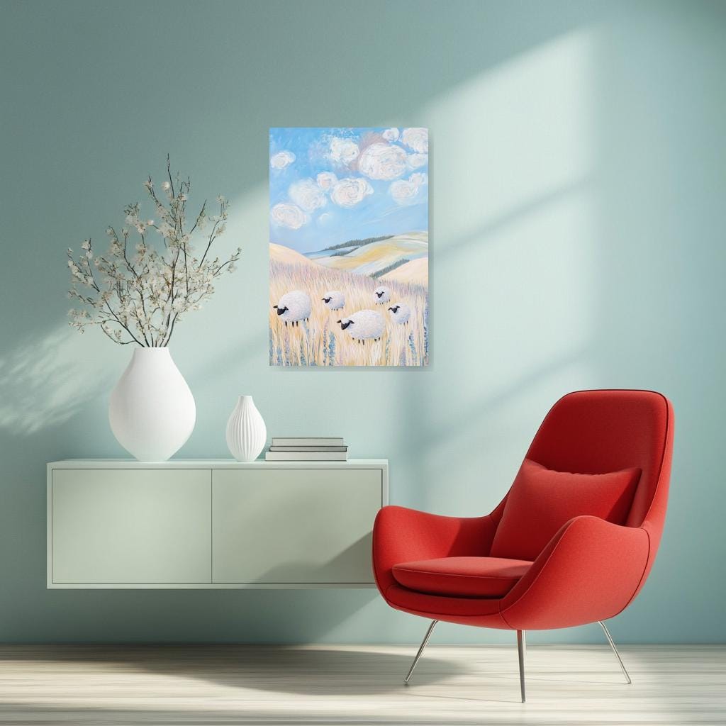 Whimsical Sheep Canvas Print Inspired by Impressionist Art for Cozy Home Decor and Farmhouse Wall Art