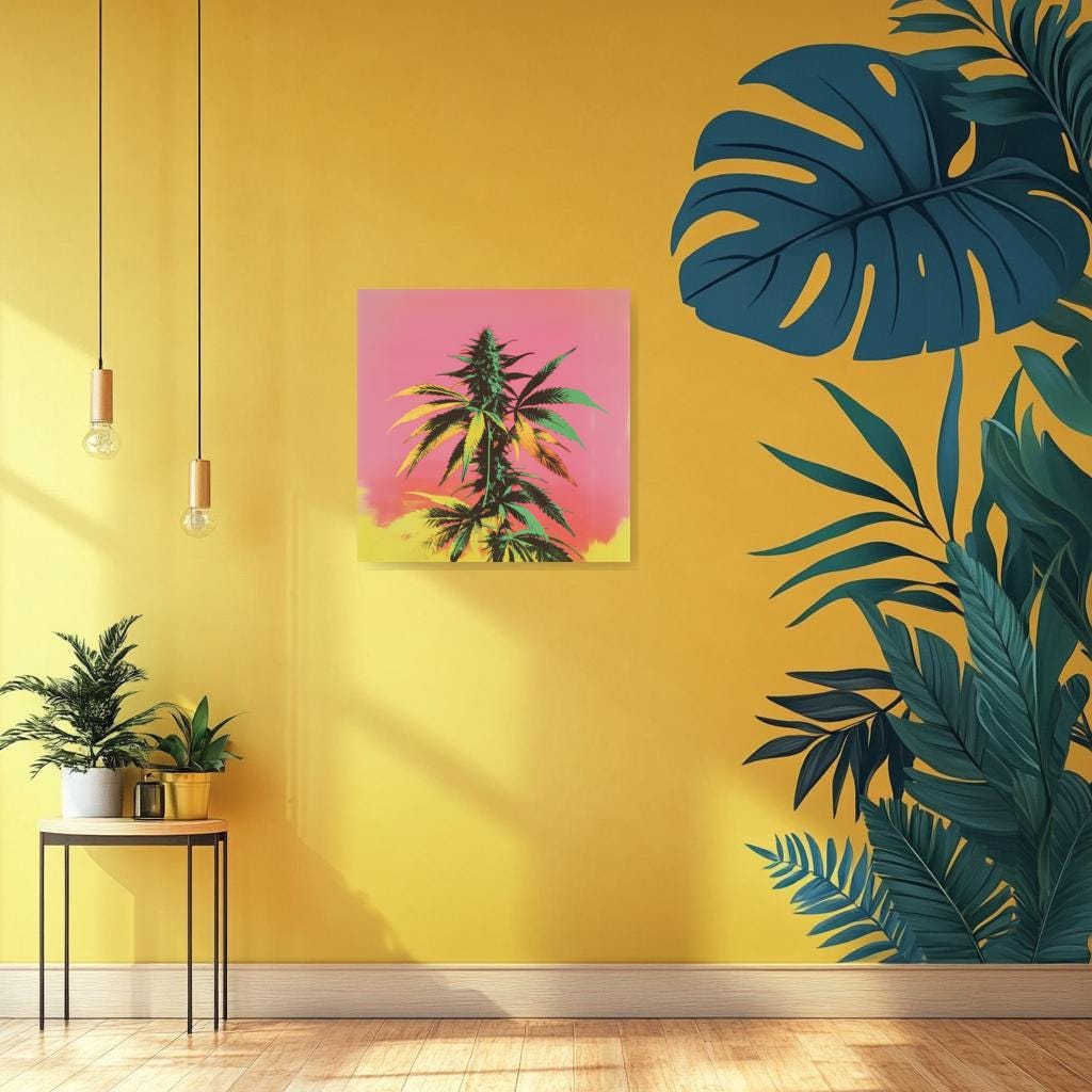Colorful Cannabis Plant Art Canvas Print Inspired by Andy Warhol for Modern Wall Decor