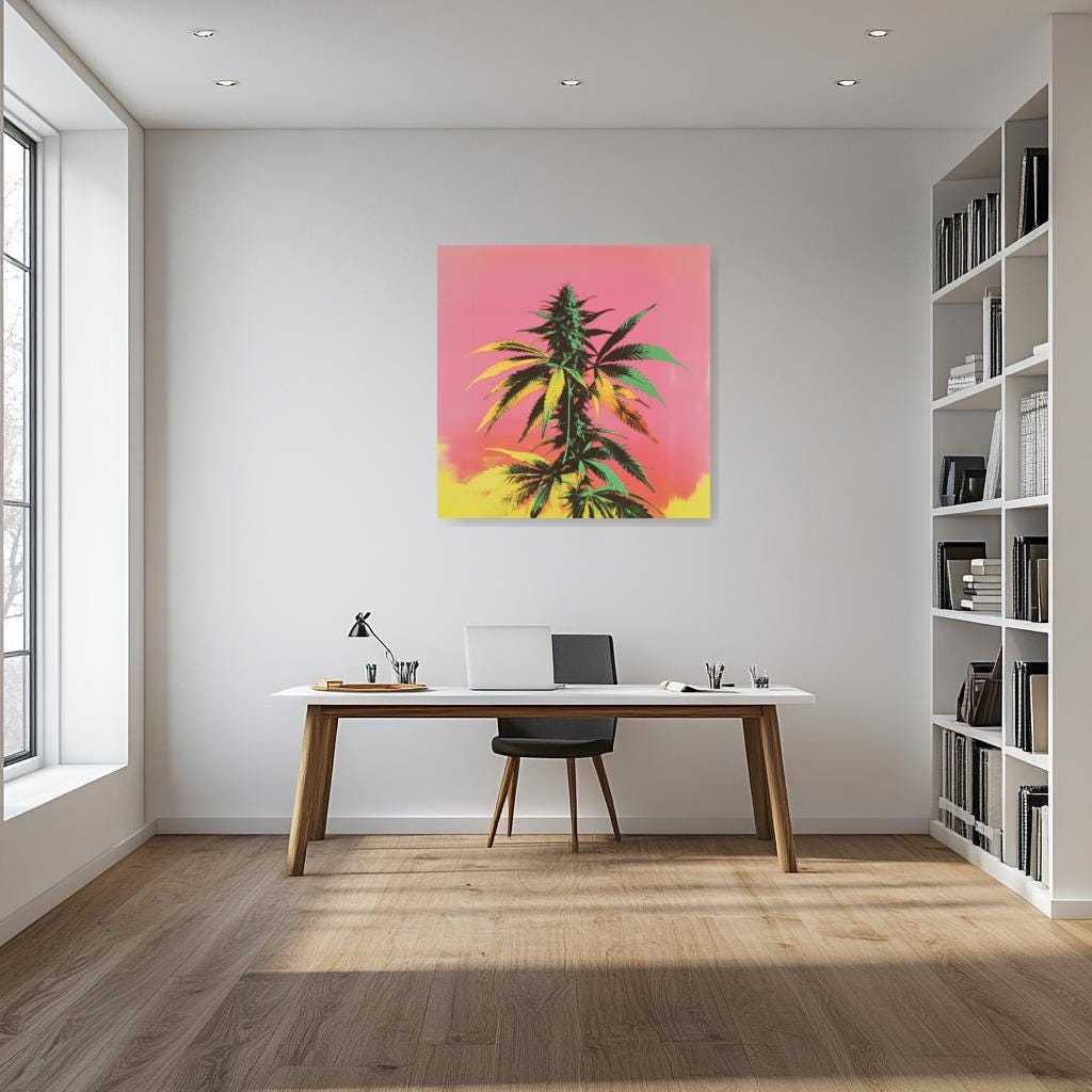 Colorful Cannabis Plant Art Canvas Print Inspired by Andy Warhol for Modern Wall Decor