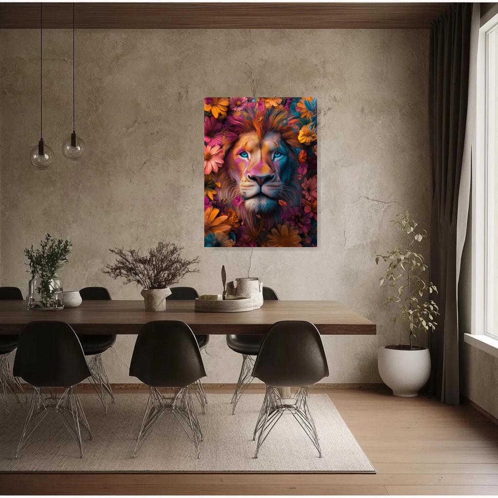 Vibrant Lion Canvas Wall Art Inspired by Henri Rousseau Floral Jungle Style Home Decor Digital Canvas Print