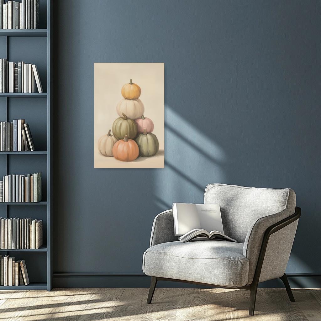 Harvest Pumpkin Stack Canvas Print in Earthy Tones Perfect for Fall Home Decor - Inspired by Still Life Masters