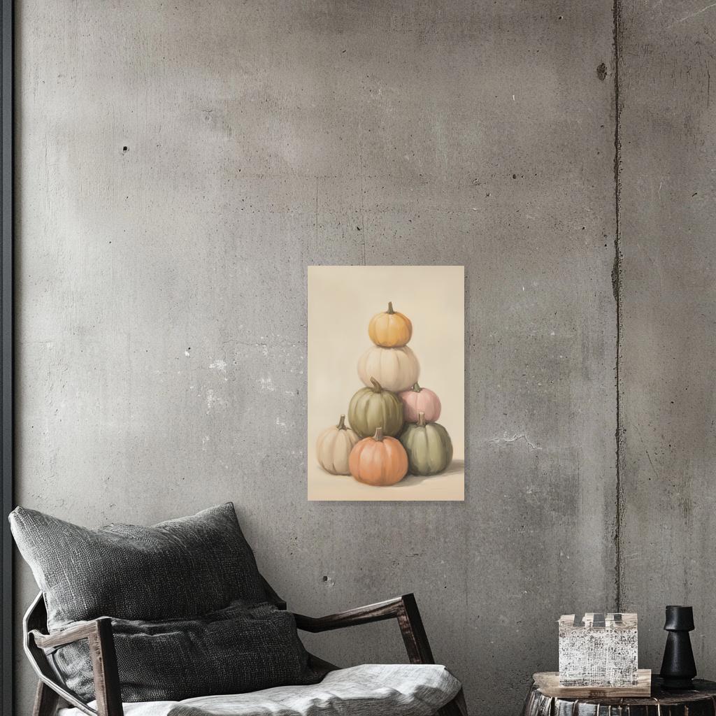 Harvest Pumpkin Stack Canvas Print in Earthy Tones Perfect for Fall Home Decor - Inspired by Still Life Masters