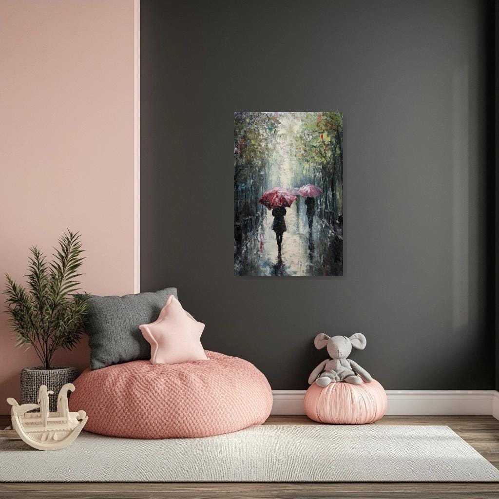 Custom Canvas Print Inspired by Impressionist Art with Red Umbrellas and Reflections for Home Decor