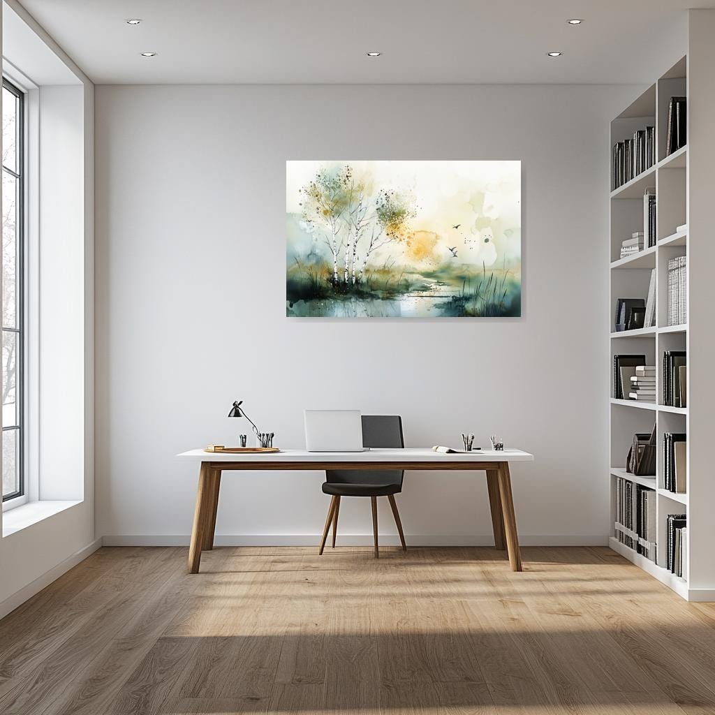 Birch Tree Watercolor Wall Art Canvas Print Inspired by Claude Monet Nature Decor for Home and Office