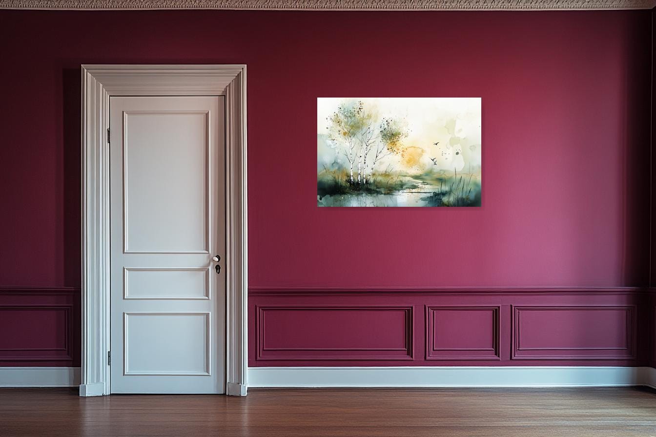 Birch Tree Watercolor Wall Art Canvas Print Inspired by Claude Monet Nature Decor for Home and Office