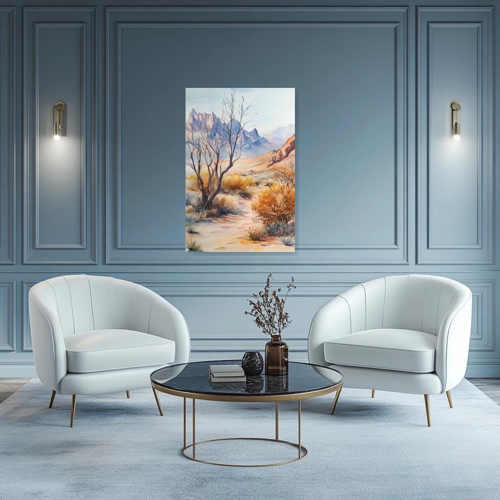 Original Watercolor Desert Landscape Canvas Print Inspired by Georgia O'Keeffe for Home Decor and Wall Art