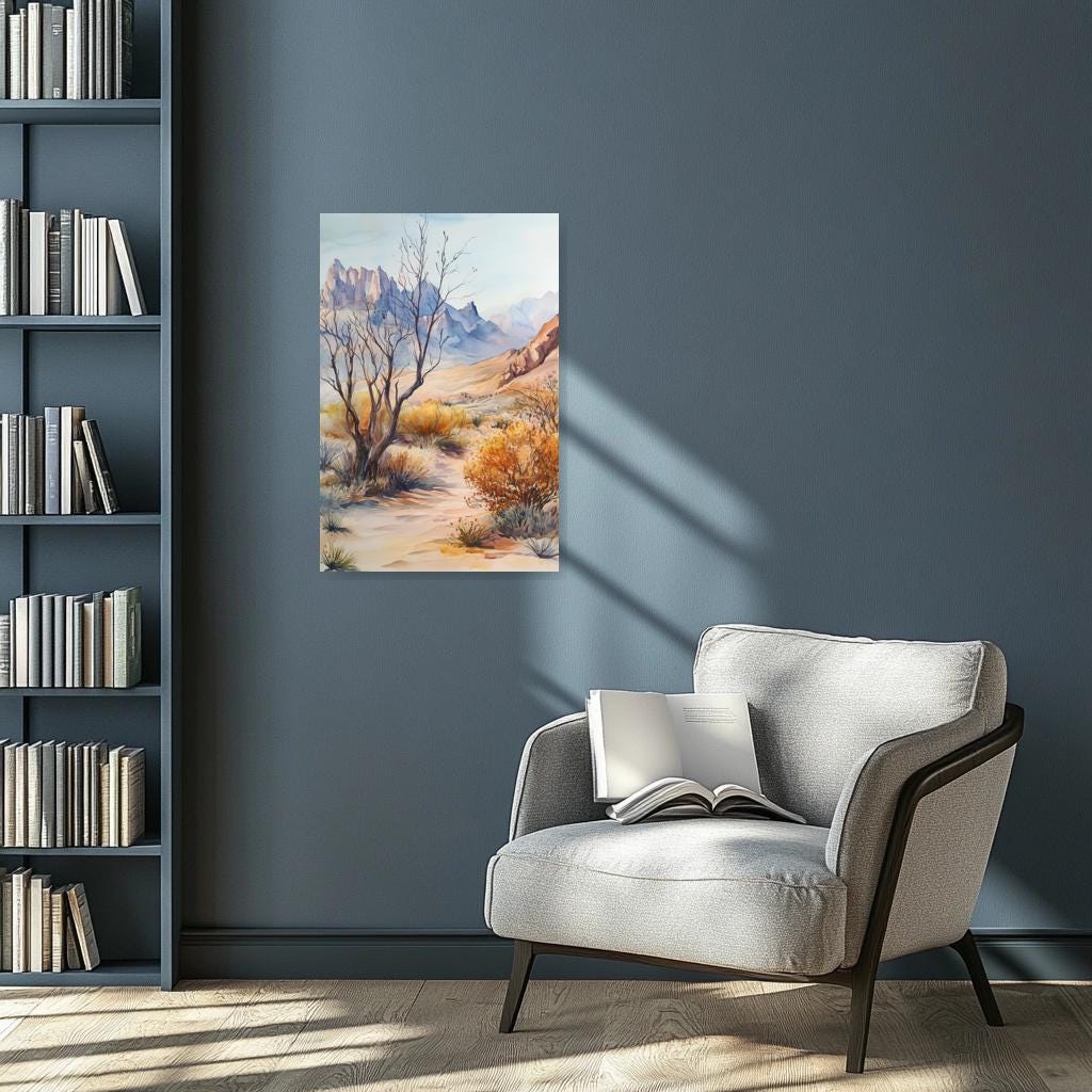 Original Watercolor Desert Landscape Canvas Print Inspired by Georgia O'Keeffe for Home Decor and Wall Art