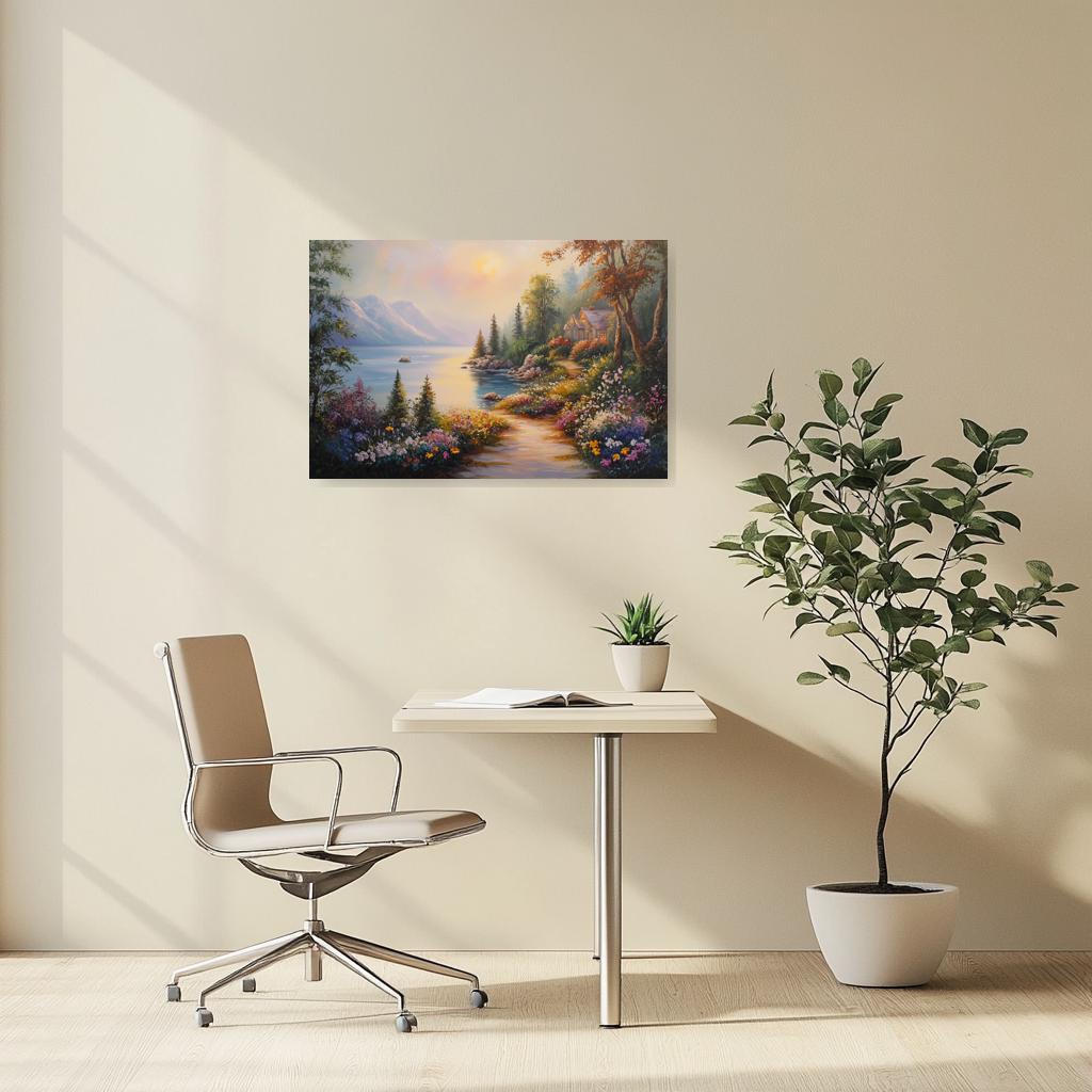 Custom Canvas Wall Art Inspired by Bob Ross with Vibrant Nature Colors, Serene Landscape Home Decor