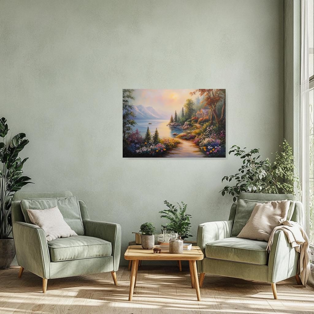 Custom Canvas Wall Art Inspired by Bob Ross with Vibrant Nature Colors, Serene Landscape Home Decor