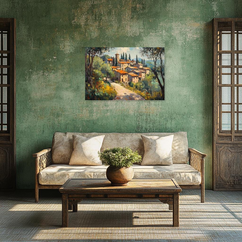 Charming Canvas Print Inspired by Van Gogh's Post-Impressionism with Vibrant Yellow and Terracotta Colors for Home Decor