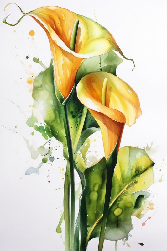 Watercolor Yellow Cala Lily Flowers | Original Watercolor Botanical Prints of Cala Lilies | Digital Print | Download