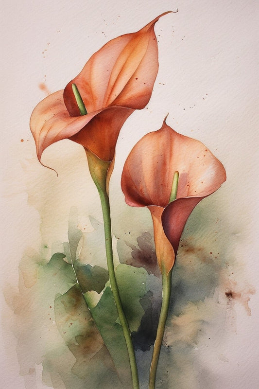 Watercolor Orange Cala Lily Flowers | Original Watercolor Botanical Prints of Cala Lilies | Digital Print | Download