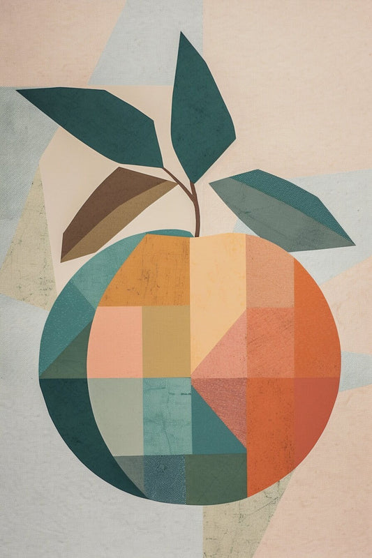 Collage of Fruit Digital Prints | Set of 4 Minimalist Fruit Prints, Featuring Apple, Watermelon, Pear, and Orange | Download | Digital