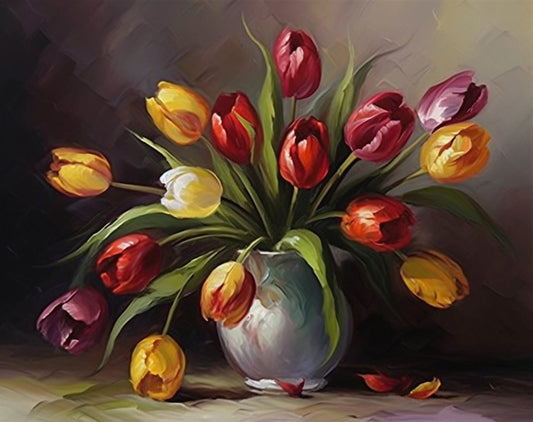 Tulips Overflowing - Classical Still Life Painting | An Oil Painting of Tulip Flowers in a Vase