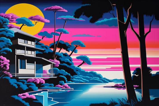 Hiroshi Nagai Style Canvas Print | "Lakefront Sunset" | Canvas Print | Multiple Sizes | Digital Download Available