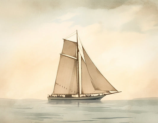 Sailboat Serenity: A Stunning 19th Century American Canvas Painting | Classic Canvas | Original Art | Boat on Water | Print