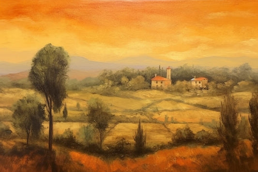 Renaissance Reverie: An Original Landscape Painting in the Style of Leonardo da Vinci