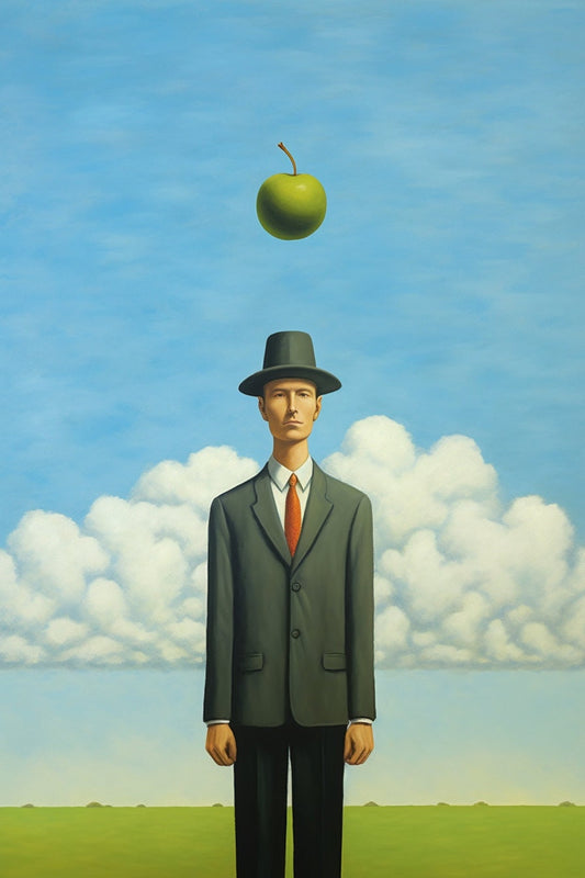 The Enigmatic Businessman: A Tribute to Rene Magritte | Post Modern | Green Apple | Download Digital Art | Canvas Print