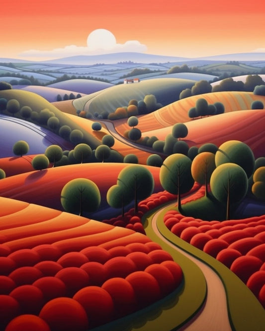 Paul Corfield Inspired Rolling Orange Hills at Sunset Artwork | Digital Download | Wall Art | Custom Canvas Curators