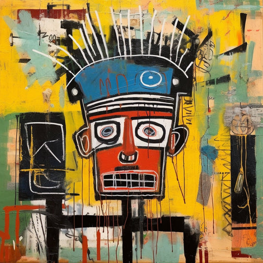 Basquiat Style Graffiti Portrait on Vivid Yellow Background | Digital Wall Art | Download Print | Custom Canvas