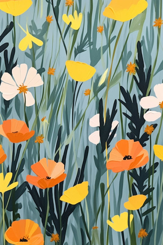 Alex Katz Inspired - Yellow and Orange Flowers on a Green Background | Digital Wall Art | Download Print | Custom Canvas