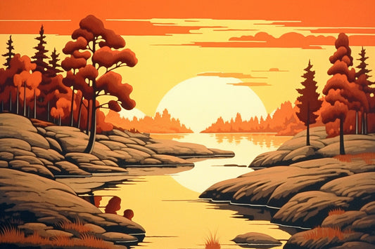 Original Artwork in the Style of AJ Casson: Serene Sunset Over the River | Digital Wall Art | Download Print | Custom Canvas