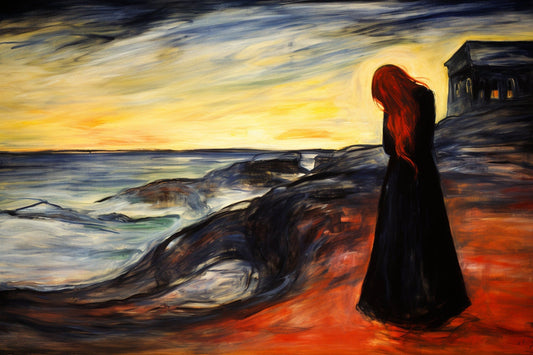 Tormented Soul: A Munch-Inspired Painting of a Woman on the Cliff | Digital Wall Art | Download Print | Custom Canvas