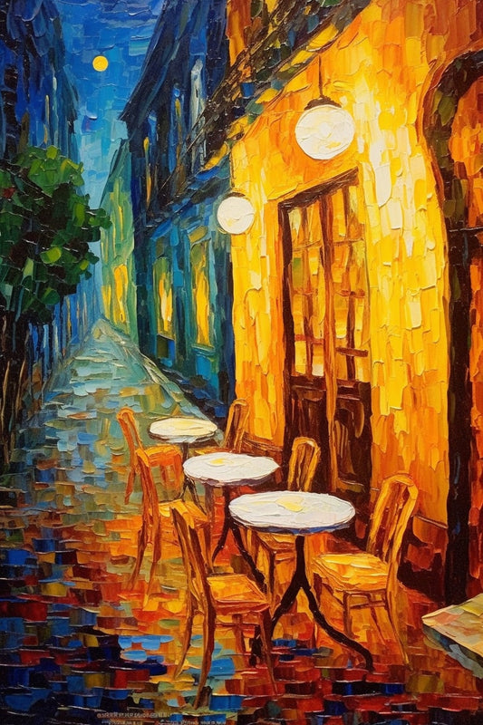Café Terrace at Night - A Vincent Van Gogh Inspired Masterpiece | Download Art | Canvas Print | Impressionism | Street in Spain Painting