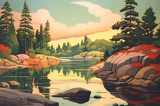 Original Landscape Artwork Inspired by AJ Casson - Serene Stream in Nature | Digital Wall Art | Download Print | Custom Canvas