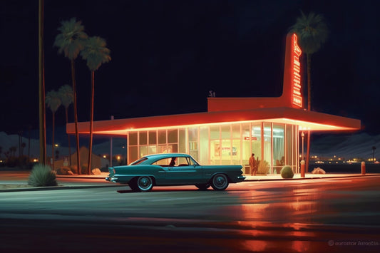 Late Night in Vegas: A Captivating Journey through the Style of Edward Hopper | Classic Canvas | Original Art | Digital Artwork