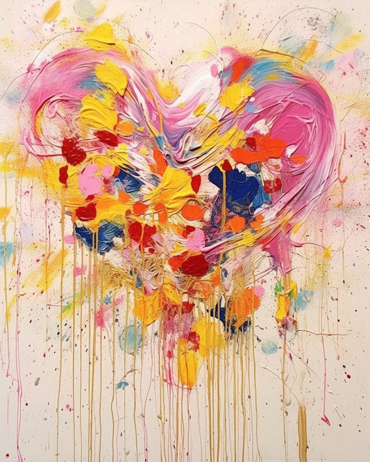 Colorful Symphony of Love: Abstract Heart Canvas Painting in the Style of Cy Twombly | Canvas Home Decor | Wall Art | Custom Canvas Curators