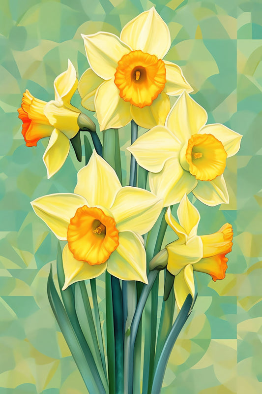 Elegant Daffodil Bouquet in Style of Georgia O’Keeffe: Original Custom Canvas Print | Wall Art | Custom Canvas Curators | Minimal Painting