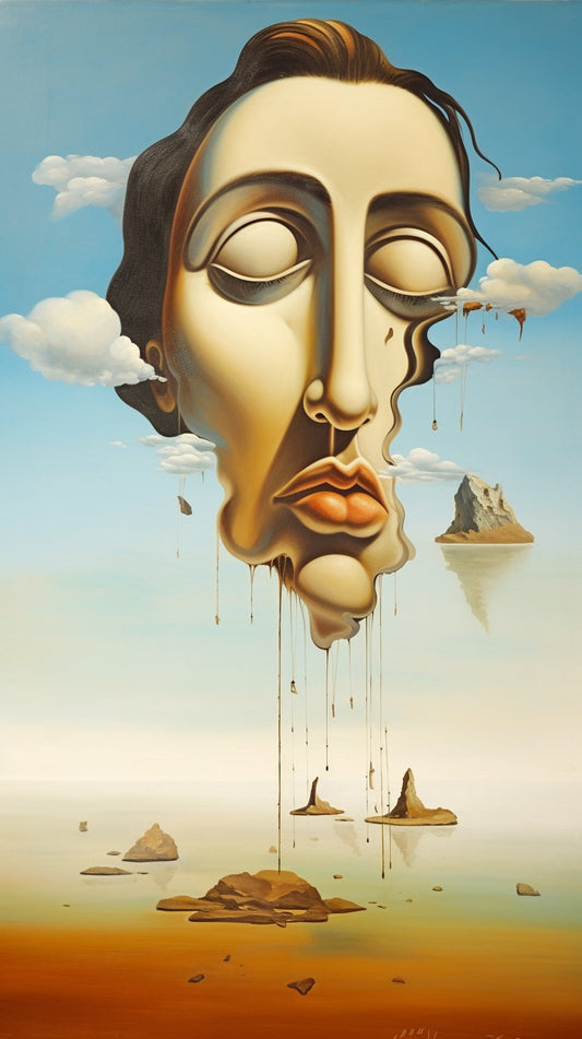 Surrealistic Salvador Dali Inspired Portrait: Floating Man's Head over Desert Landscape - Original Custom Canvas and Digital Print | Art