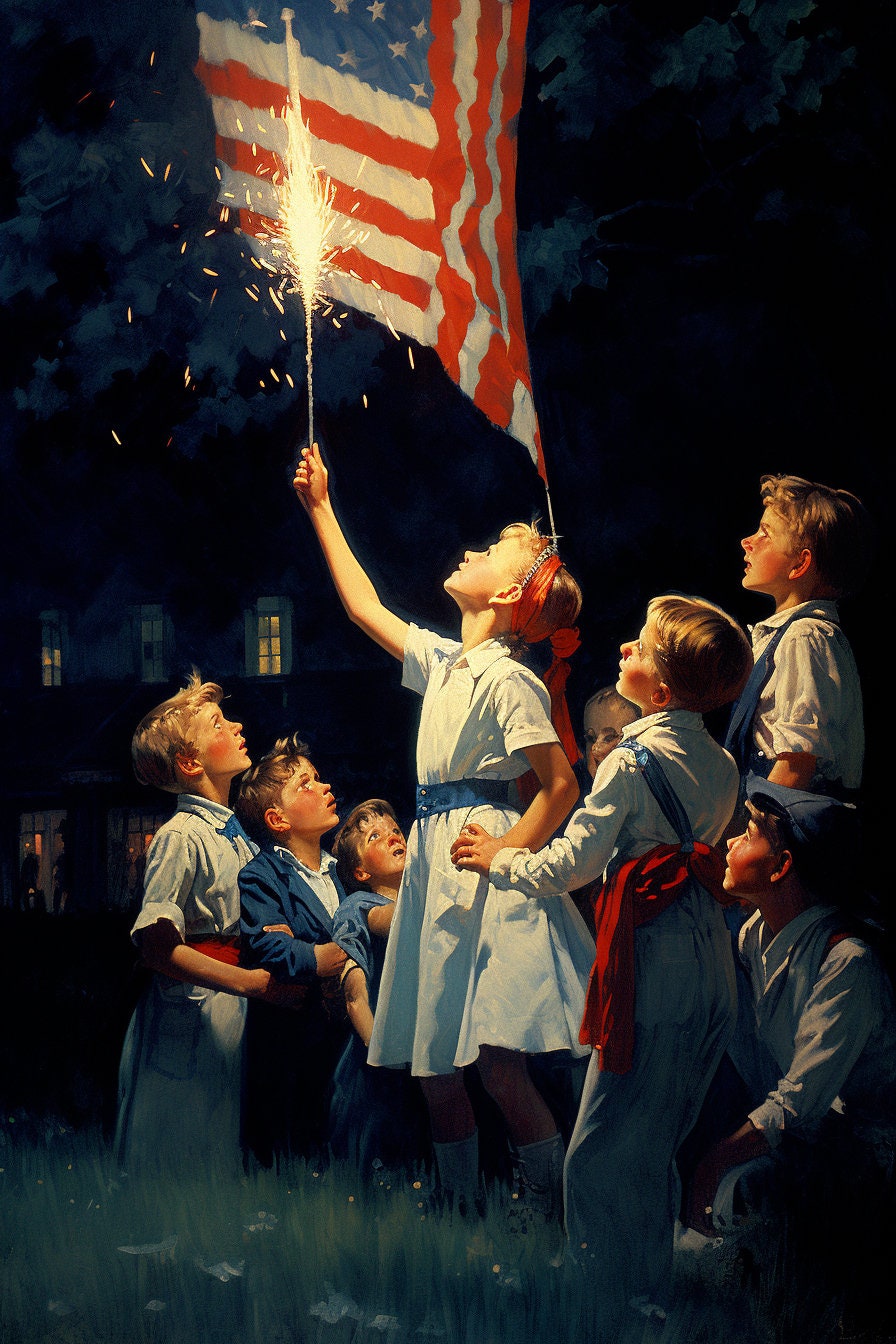 A Patriotic Celebration: Fourth of July Inspired Artwork in the Style of Norman Rockwell | Digital Wall Art | Download Print | Custom Canvas