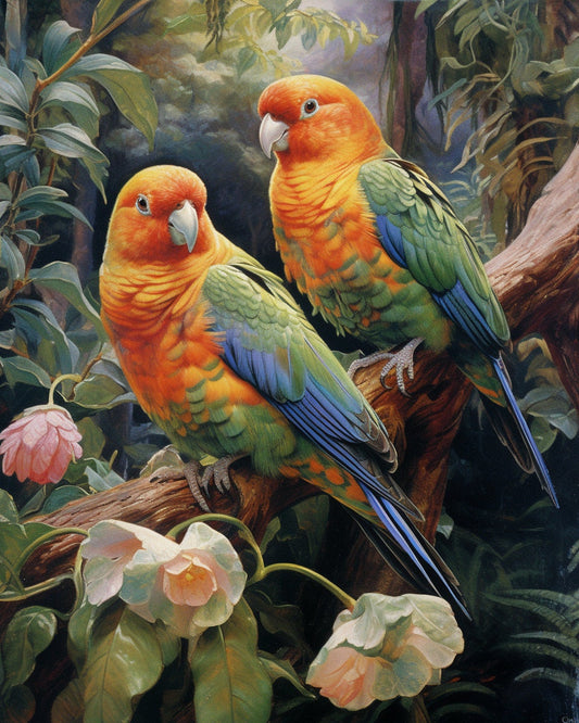 Original Custom Love Birds Canvas Print: Inspired by Marianne North's Botanical Artistry | Digital Download | Custom Print | Multiple Sizes