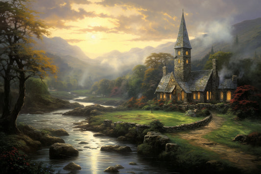 Thomas Kinkade Inspired Irish Castle Canvas Print: Timeless Elegance in Art | Digital Wall Art | Download Print