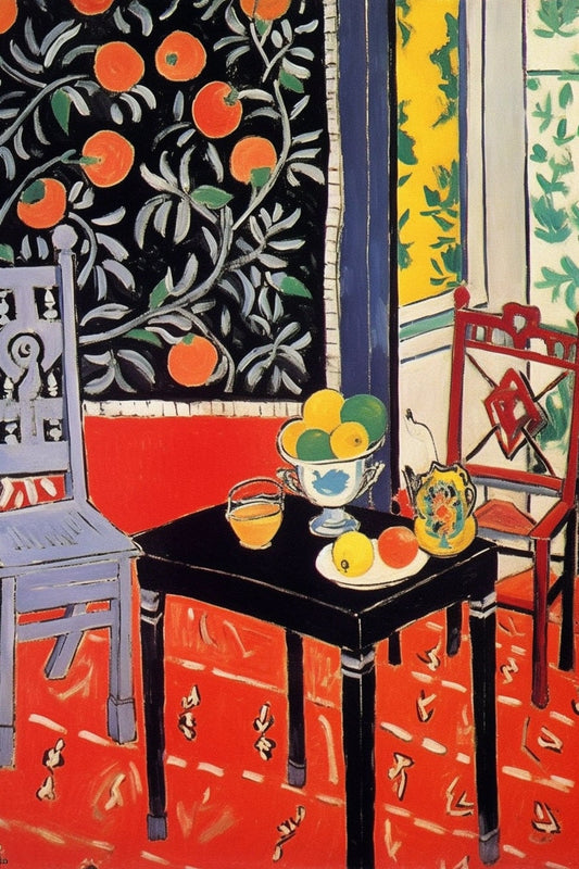 Spanish Kitchen Inspired by Matisse: Red Morning Breakfast Wall Art for Home Decor