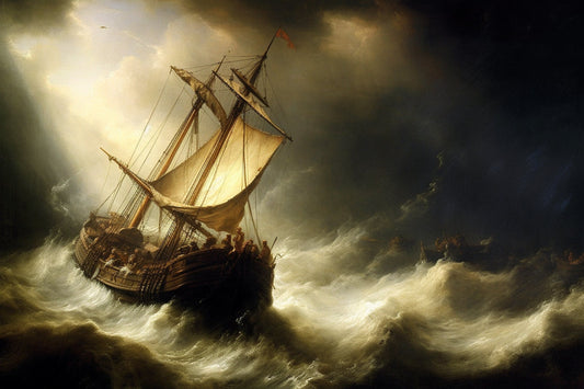 Stormy Sea Dark Moody Canvas Print in the Style of Rembrandt for Home Decor | Custom Canvas