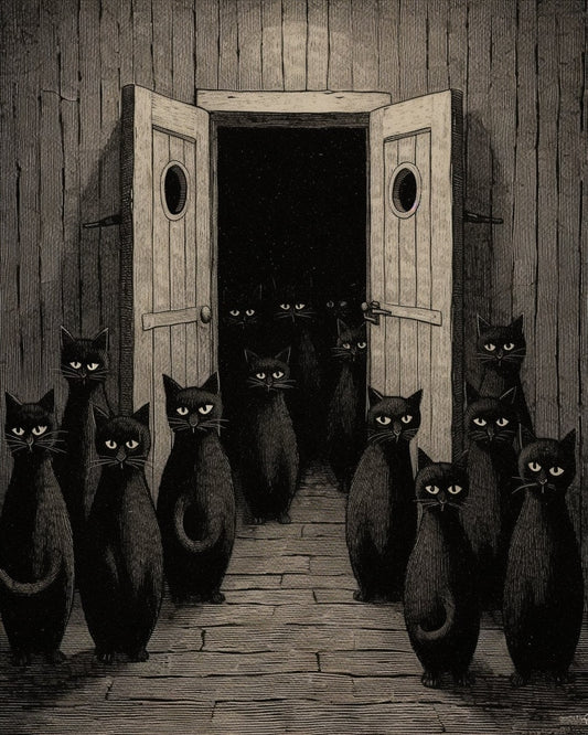 Tribute to Edward Gorey with An Inspired Quirky and Ominous Cat Artwork for Cat-Lovers - Custom Canvas and Digital Prints