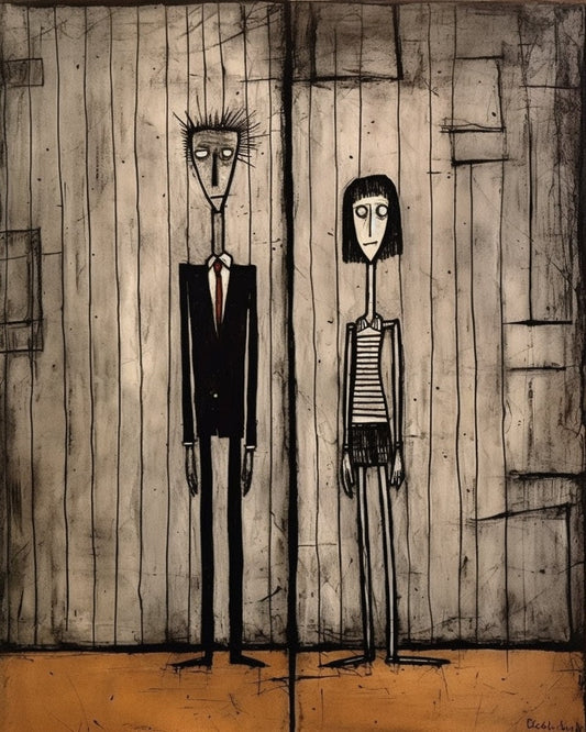 Date Night 03: The Couple - An Intricate Canvas Artwork Inspired by Bernard Buffet