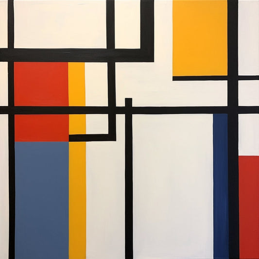 De Stijl Inspired Geometric Wall Art: Vibrant Yellow, Black, Red, Blue Canvas Prints for Unique Home Decor