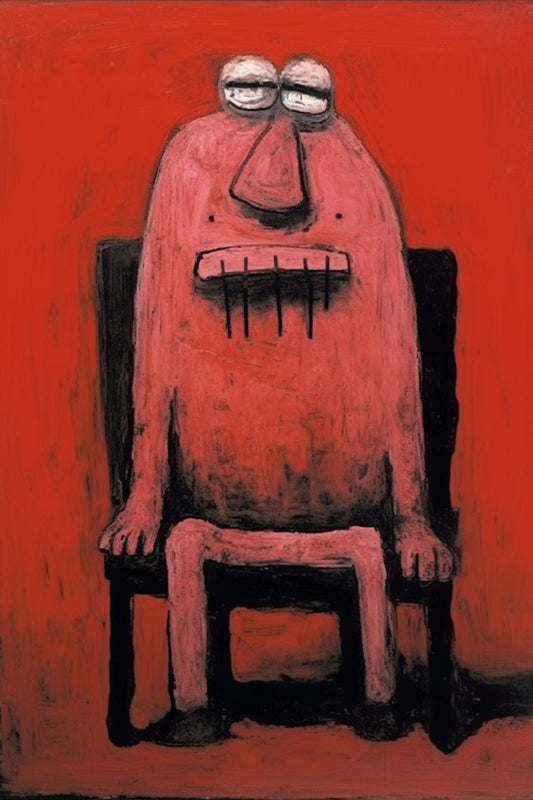 Philip Guston Inspired Muppet Creature in Red - Unique Wall Art Canvas Prints for Home Decor