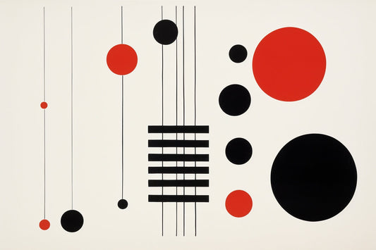 Red and Black Minimalist Circle Art: Modern Home Decor Inspired by Paul Rand’s Style on Canvas Print and Digital Work