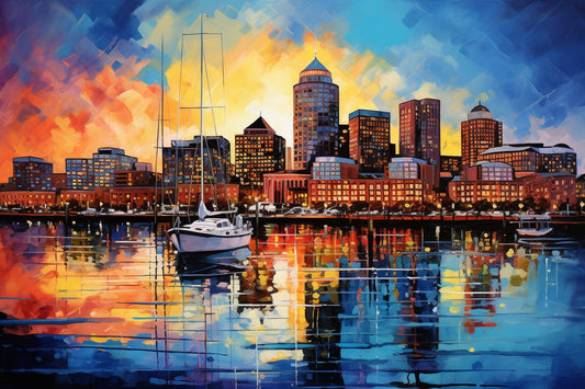 Boston Cityscape Wall Art: Vibrant Canvas Print in Style of Paul Kenton for Contemporary Home Decor