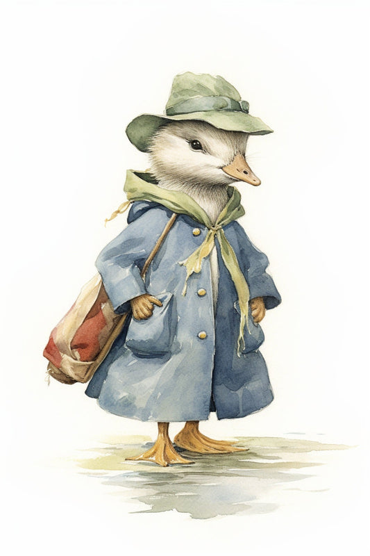 Beatrix Potter Reference: Cute Duckie Traveler Canvas Art - Pastel Colors Wall Décor for Children's Room
