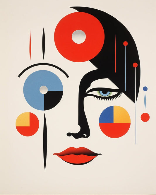 Paul Rand Style Abstract Woman: Unique Custom Canvas portrait in Vibrant Colors, Perfect for Wall Art and Home Decor | Download Digital