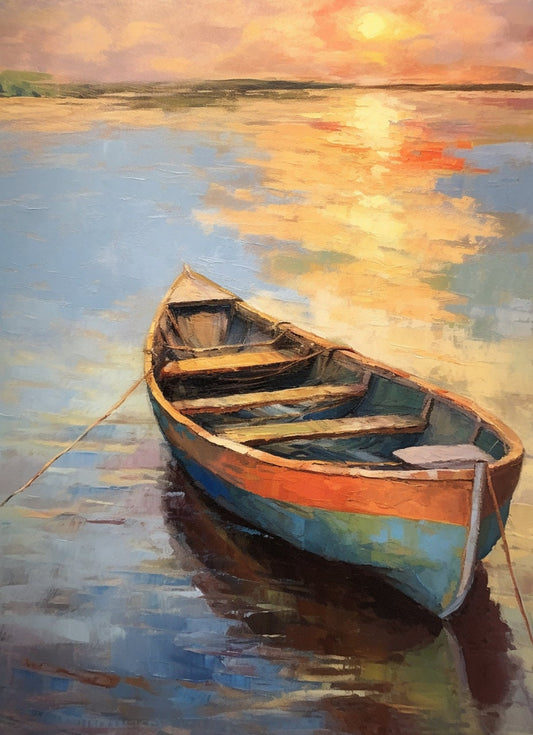 Serenity on Canvas: Echoes of Arthur Dow in 'Sunset Boat'